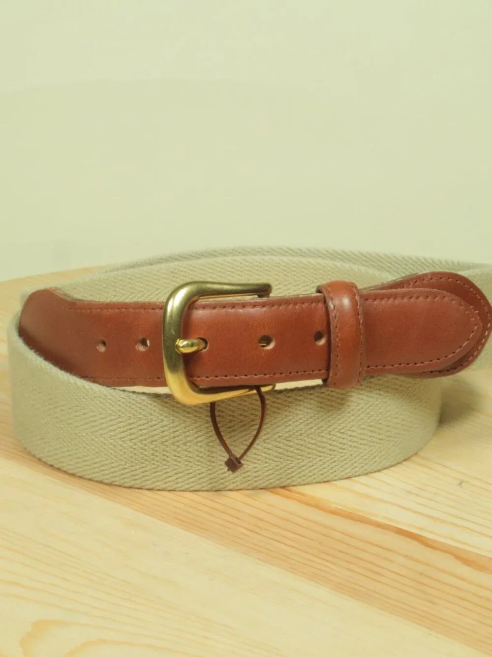 Vintage Coach Canvas Leather Tipped Surcingle Belt Mens 36 Beige Natural Tan